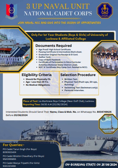 Opportunity to join Naval NCC: 3 UP Naval Unit - NCC