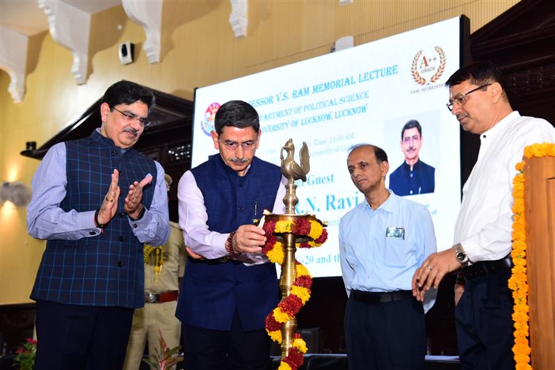 Glimpses of &quot;Prof. V.S. Ram Memorial Lecture&quot;. Organized by the Department of Political Science, University of Lucknow on 20th May, 2023. The Chief guest was His Excellency Mr. R.N. Ravi, Hon&apos;ble Governor, Tamil Nadu. Prof. Alok Kumar Rai, Hon&apos;ble Vice Ch