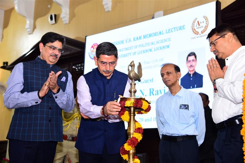 Glimpses of &quot;Prof. V.S. Ram Memorial Lecture&quot;. Organized by the Department of Political Science, University of Lucknow on 20th May, 2023. The Chief guest was His Excellency Mr. R.N. Ravi, Hon&apos;ble Governor, Tamil Nadu. Prof. Alok Kumar Rai, Hon&apos;ble Vice Ch