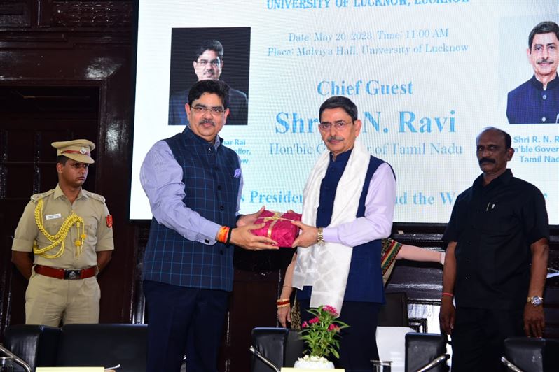 Glimpses of &quot;Prof. V.S. Ram Memorial Lecture&quot;. Organized by the Department of Political Science, University of Lucknow on 20th May, 2023. The Chief guest was His Excellency Mr. R.N. Ravi, Hon&apos;ble Governor, Tamil Nadu. Prof. Alok Kumar Rai, Hon&apos;ble Vice Ch